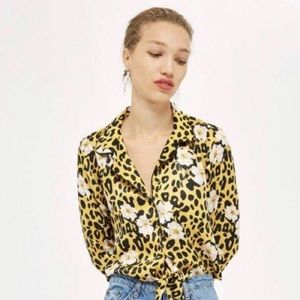 TOPSHOP Floral Leopard Print Blouse